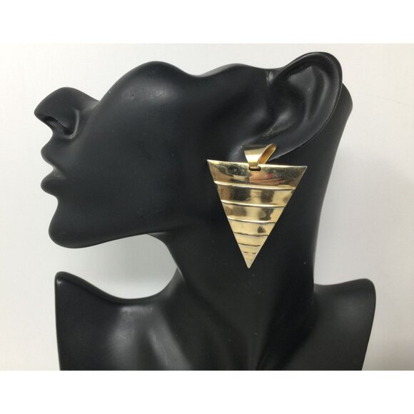 Jewelry - Women's Triangle Shaped Gold tone Dangle Earrings